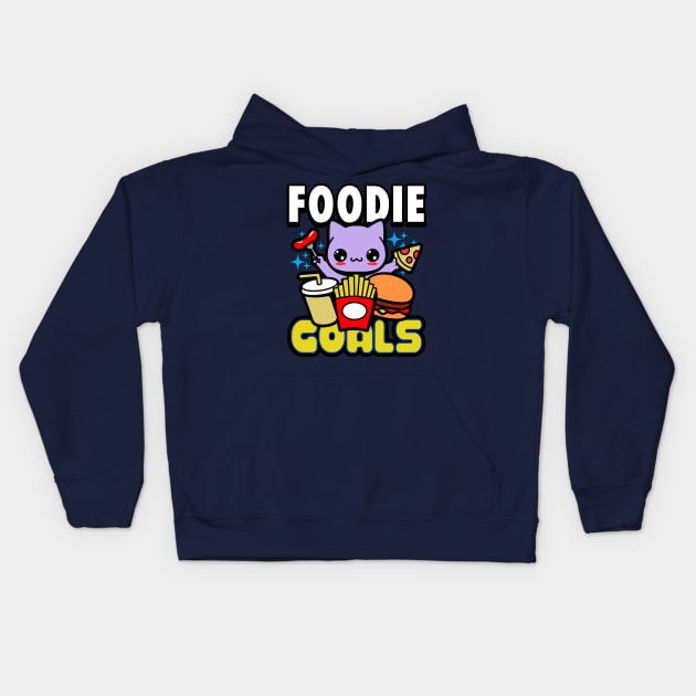 Foodie Goals Cute Junk Food Loving Cat Eating Meme Kids Hoodie by Originals By Boggs